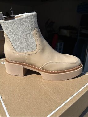 Dolce Vita Cream Patent Chelsea Boot with Knit Ankle